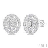 1/5 ctw Double Halo Oval Shape Petite Round Cut Diamond Fashion Stud Earring in 10K White Gold